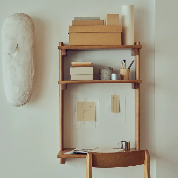 Form & Refine - Beam 3 wall-mounted secretary, 60 x 90.5 cm, matt lacquered pine, deep brown