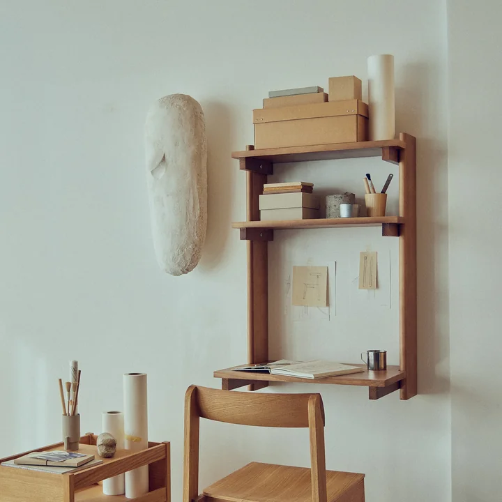 Form & Refine - Beam 3 wall-mounted secretary, 60 x 90.5 cm, matt lacquered pine, deep brown