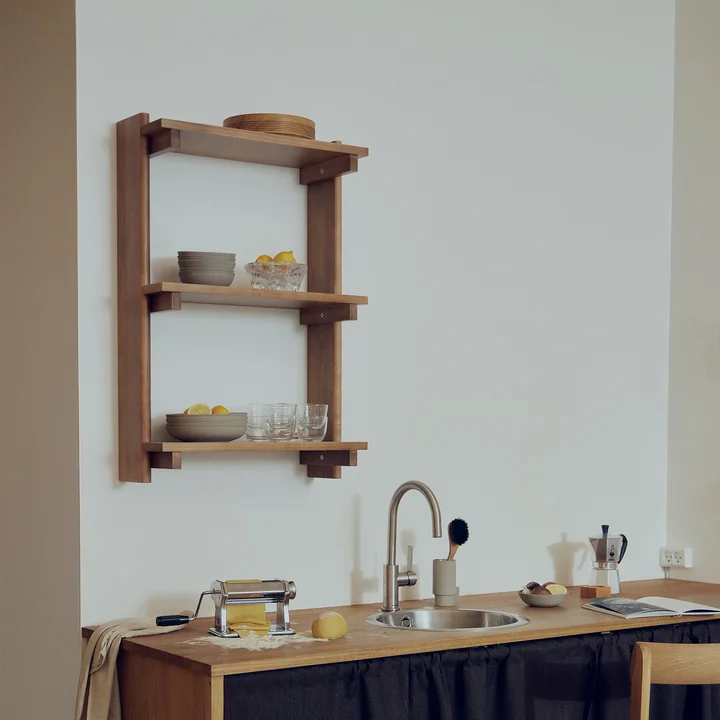 Form & Refine - Beam 3 wall shelf, 60 x 90.5 cm, pine matt lacquered, deep brown