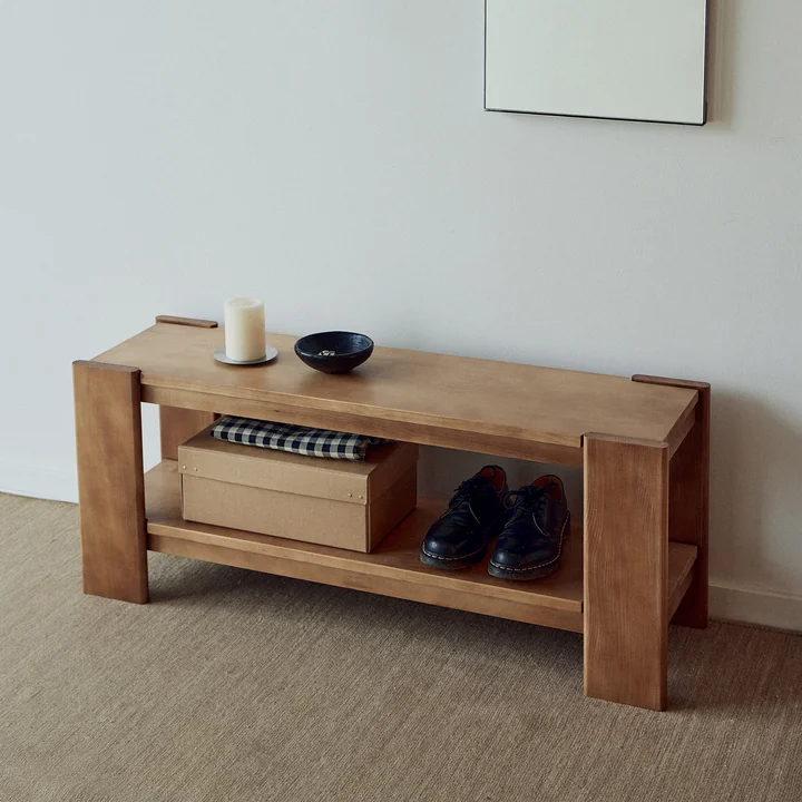 Form & Refine - Beam bench, 112 cm, pine matt lacquered, deep brown