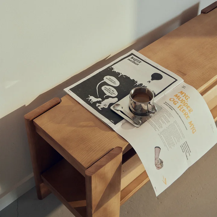 Form & Refine - Beam bench, 112 cm, pine matt lacquered, deep brown