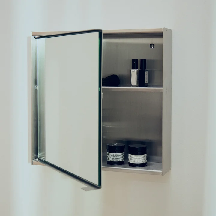 Form & Refine - Taper mirror cabinet, 40 x 40 cm, brushed stainless steel