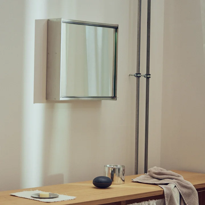 Form & Refine - Taper mirror cabinet, 40 x 40 cm, brushed stainless steel