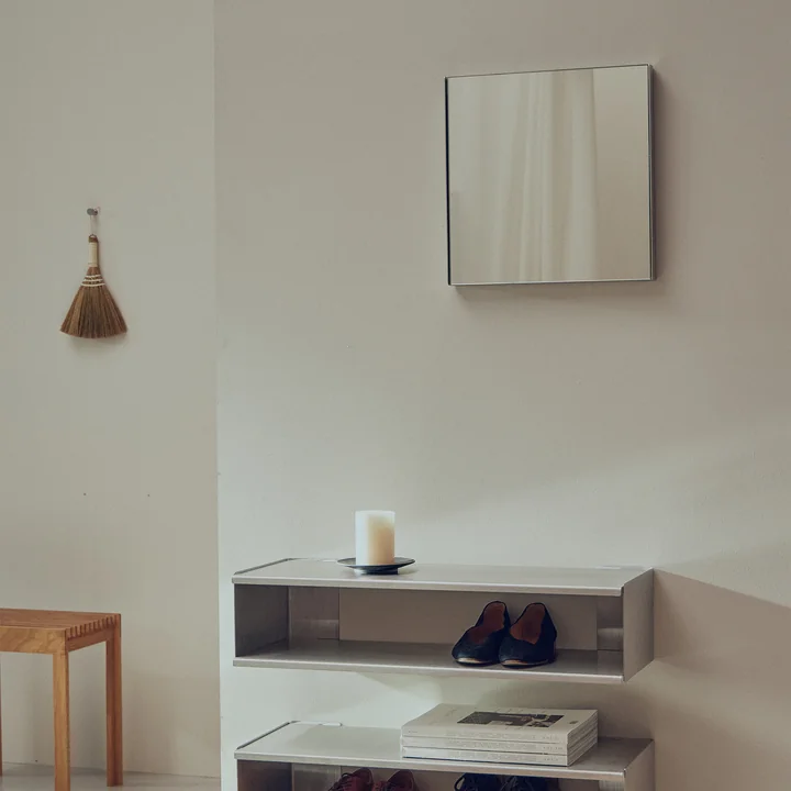 Form & Refine - Taper wall mirror, 40 x 40 cm, brushed stainless steel