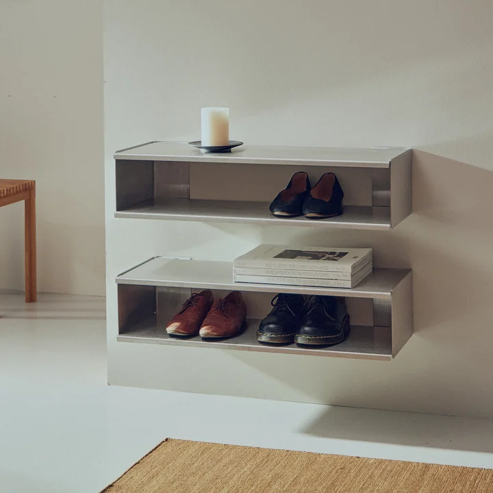 Form & Refine - Taper Wall shelf, console & Shoe shelf, 18 x 75 cm, brushed stainless steel