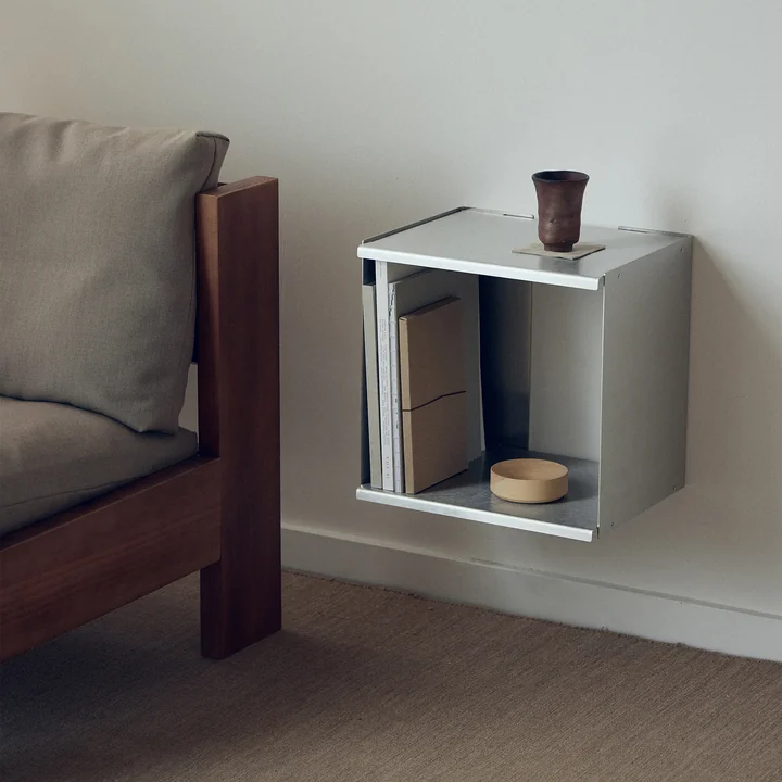 Form & Refine - Taper wall shelf, Cube, 34 x 35 cm, brushed stainless steel