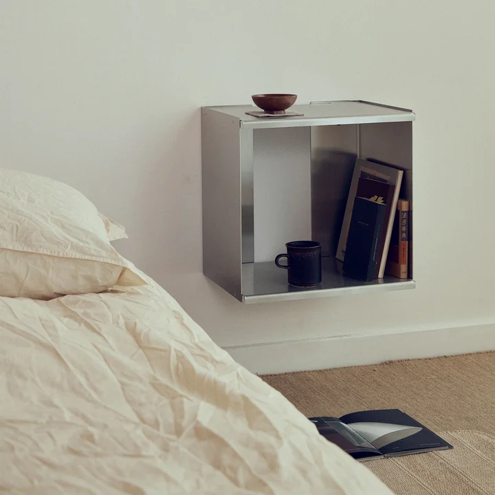 Form & Refine - Taper wall shelf, Cube, 34 x 35 cm, brushed stainless steel