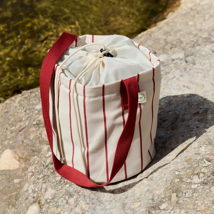 HAY - Outdoor Market Bottle bag M, beige with red stripes