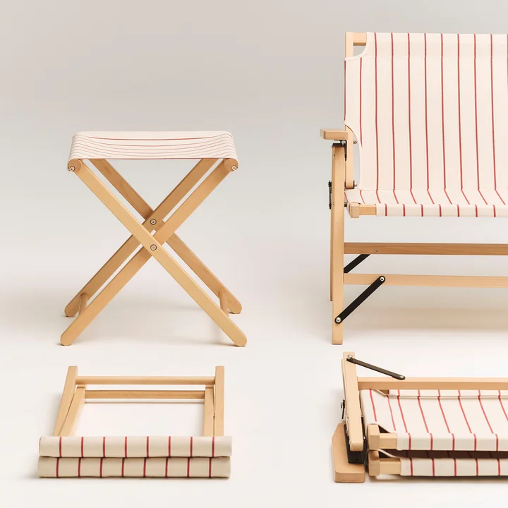 HAY - Outdoor Market Folding stool, beige with red stripes