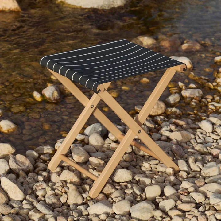 HAY - Outdoor Market Folding stool, black with beige stripes