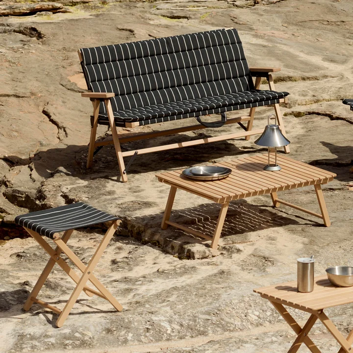 HAY - Outdoor Market Folding stool, black with beige stripes