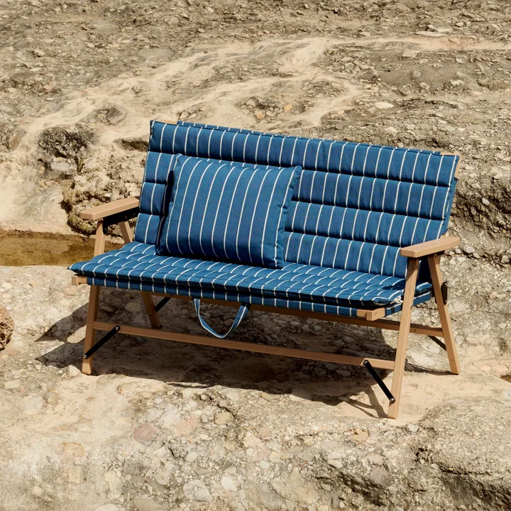 HAY - Outdoor Market Folding sofa and cushions, blue with beige stripes