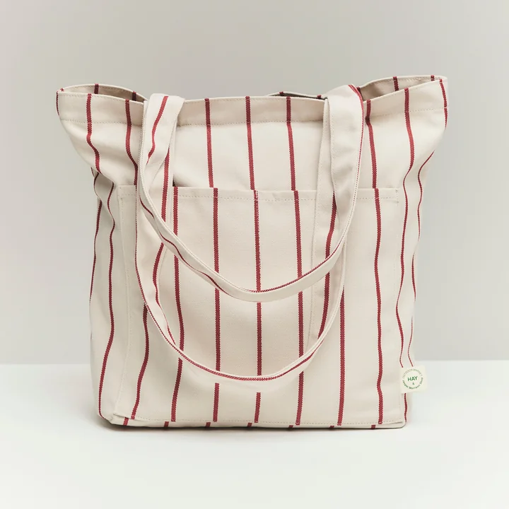 HAY - Outdoor Market Tote Bag M, beige with red stripes