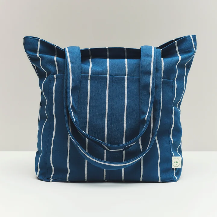 HAY - Outdoor Market Tote Bag M, blue with beige stripes