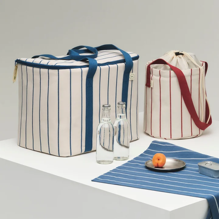 HAY - Outdoor Market Cooler bag M, beige with blue stripes