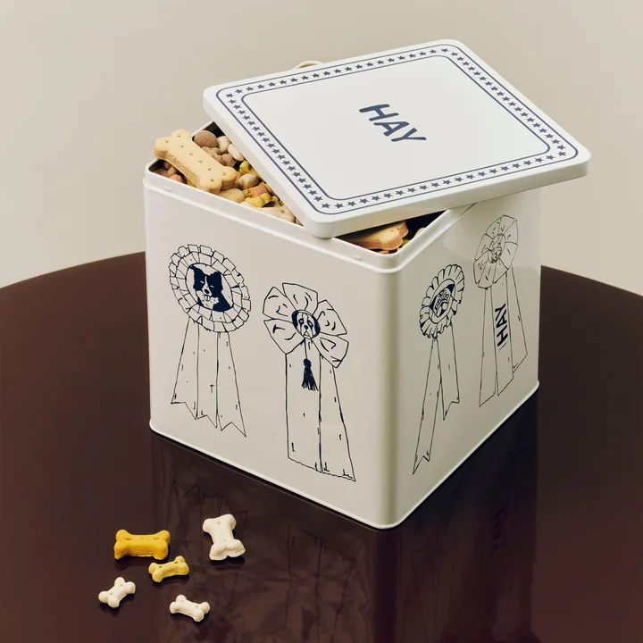 HAY - Dogs food storage tin L, blue / white