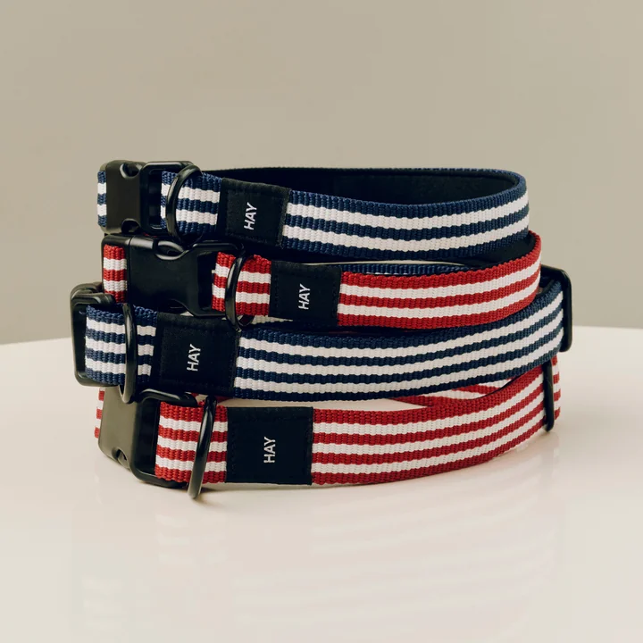 HAY - Dogs Dog collar, red / white and blue / white stripes