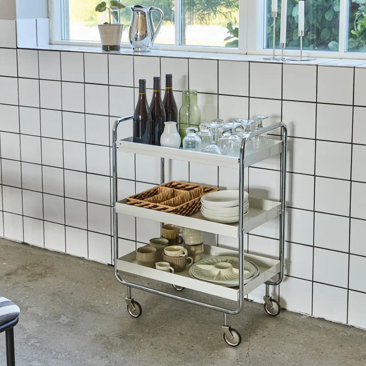 House Doctor - Serving trolley Roll, large, off-white / crome