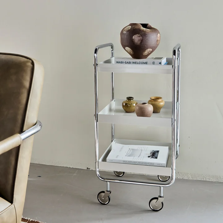House Doctor - Serving trolley Roll, off-white / crome