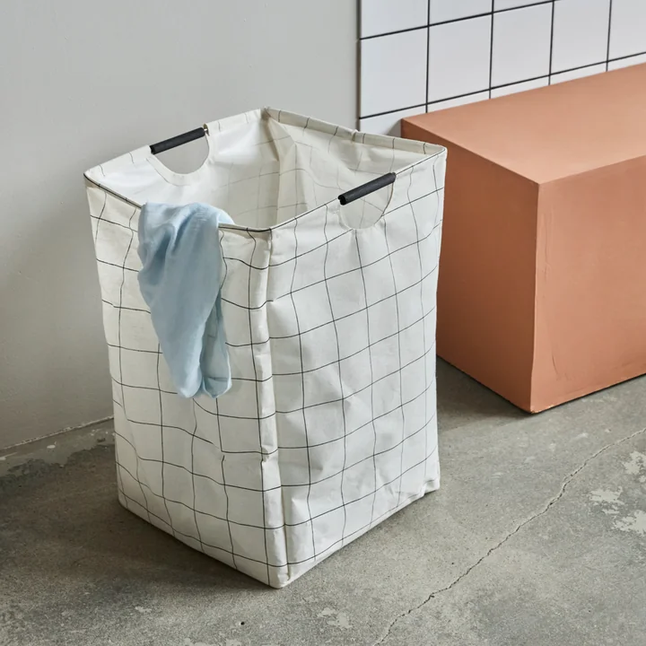 House Doctor - Squares laundry bag, white