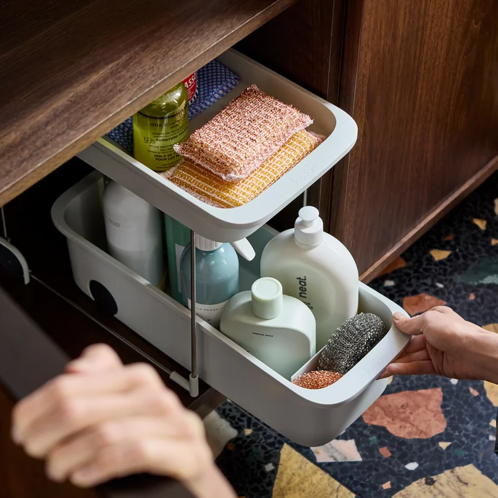 Joseph Joseph - CupboardStore Pull-out cleaning cupboard with castors, 2-tier, light stone