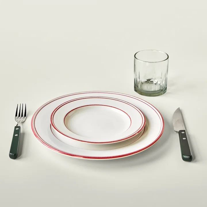 Nicolas Vahé - Bistro plate, red / white and Steak steak knife & fork set, green