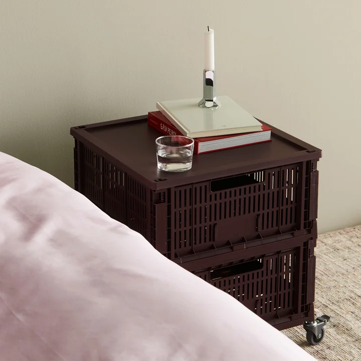 HAY - Side table on castors, large, bordeaux, recycled