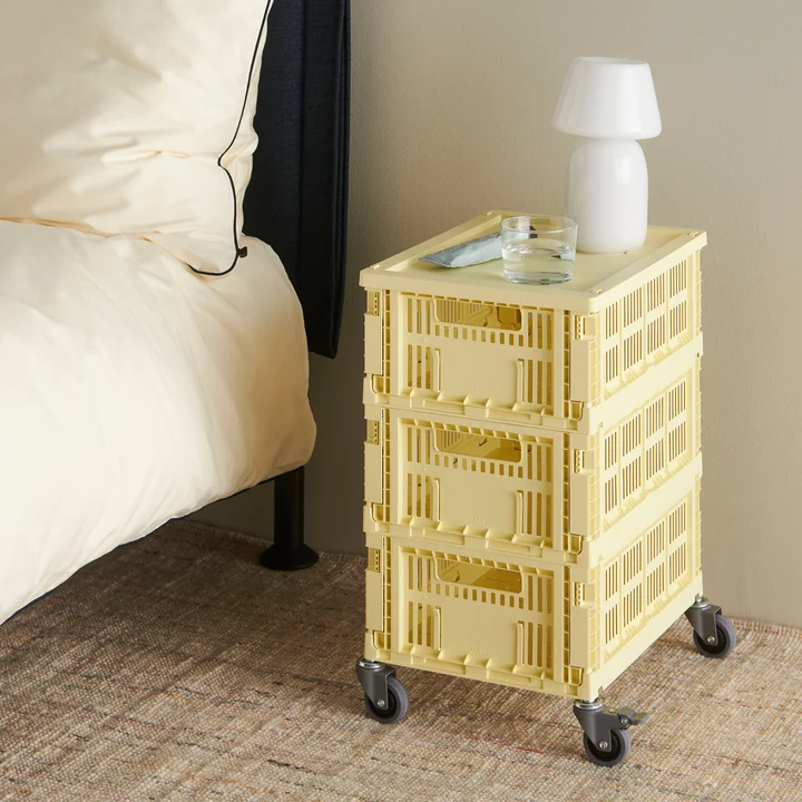HAY - Side table on castors, medium, light yellow, recycled