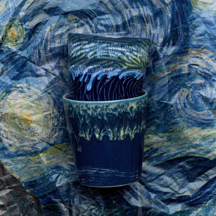 HKliving - 70's Van Gogh coffee mug, 230 ml, starry night (set of 2)