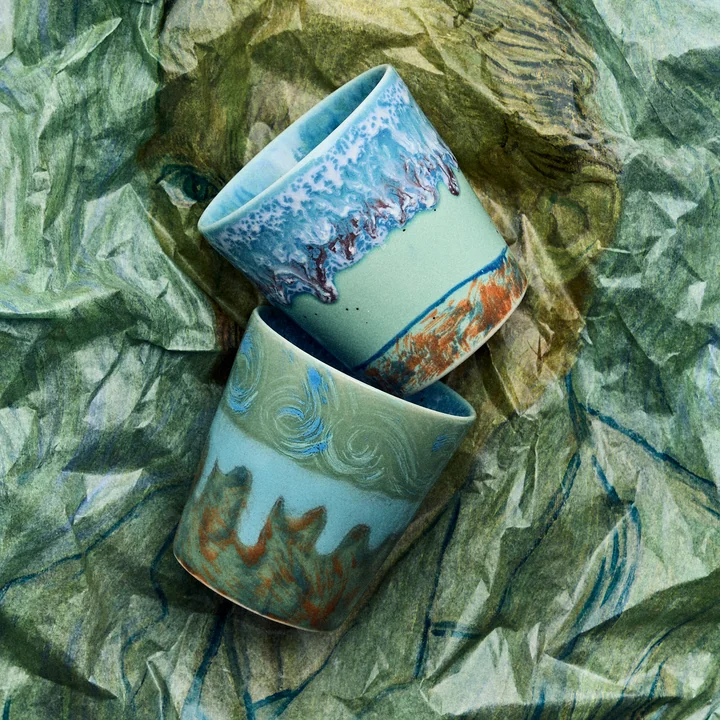 HKliving - 70's Van Gogh coffee mug, 230 ml, self-portrait (set of 2)