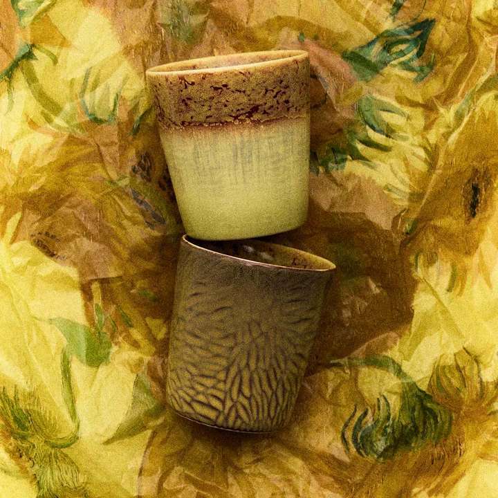 HKliving - 70's Van Gogh coffee mug, 230 ml, sunflowers (set of 2)