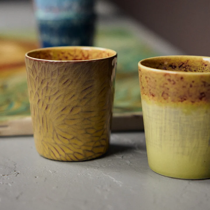 HKliving - 70's Van Gogh coffee mug, 230 ml, sunflowers (set of 2)