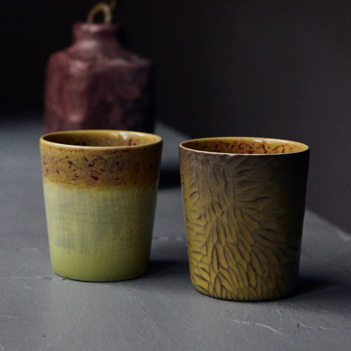 HKliving - 70's Van Gogh coffee mug, 230 ml, sunflowers (set of 2)