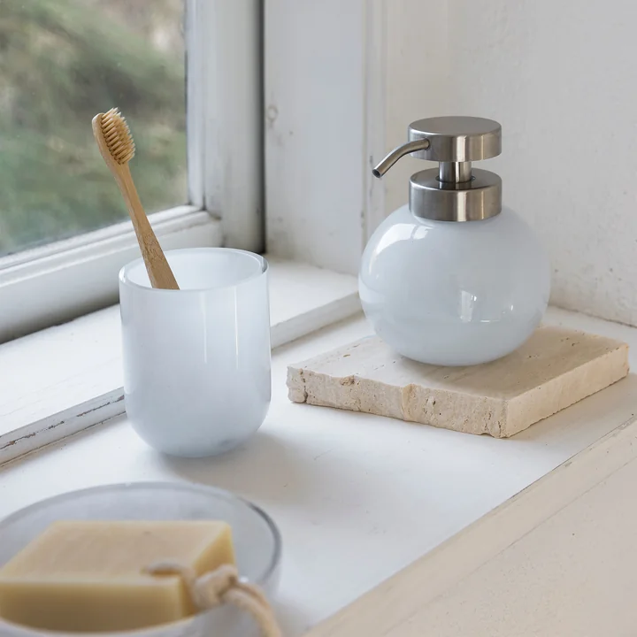 Mette Ditmer - OPAL Soap dispenser and toothbrush tumbler, light blue