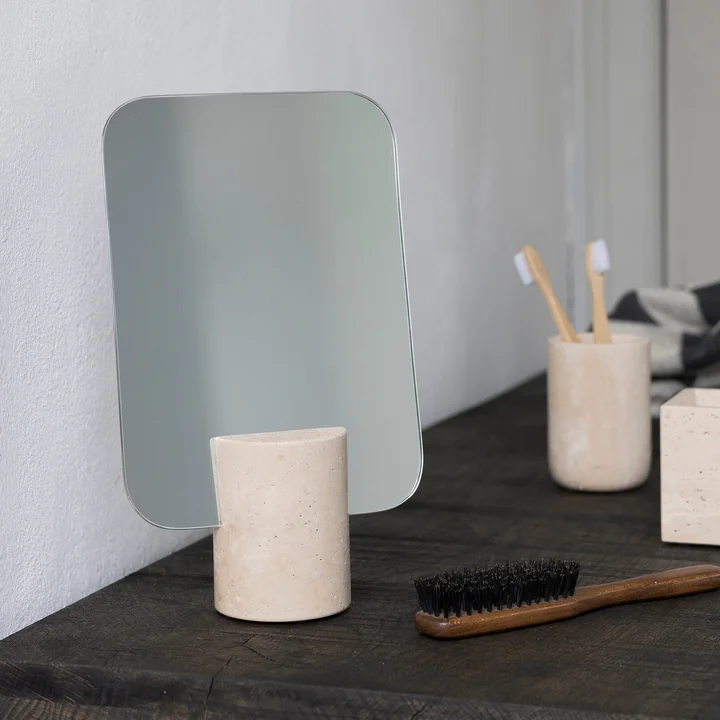 Mette Ditmer - Travertine Mirror, 18 x 30 cm, Ø 8 cm, linen