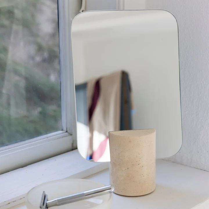 Mette Ditmer - Travertine Mirror, 18 x 30 cm, Ø 8 cm, linen