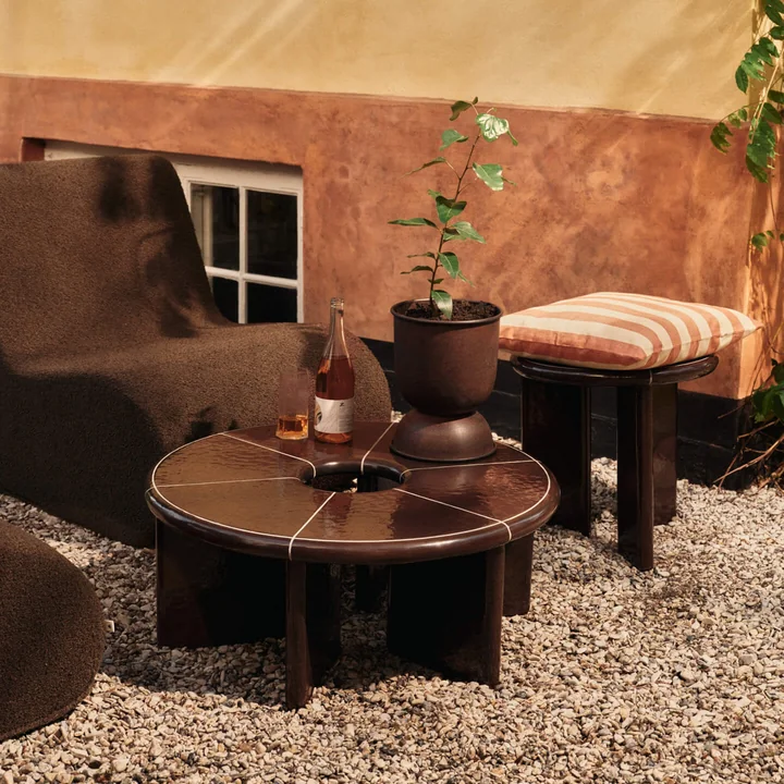 Ferm Living - Deya Outdoor coffee table and side table, chestnut brown