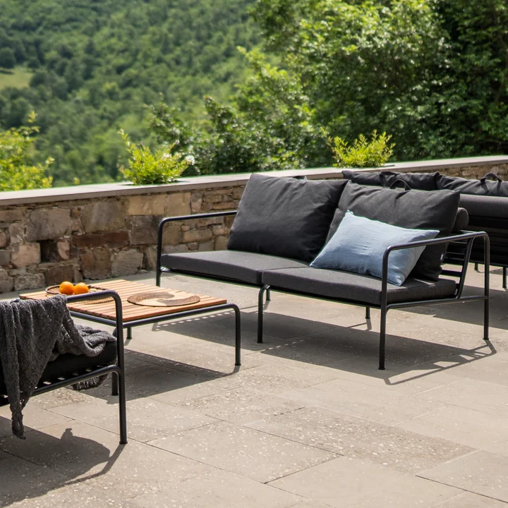 HOUE - AVON Sofa 2-seater, black / charcoal with AVON table, thermo ash / black