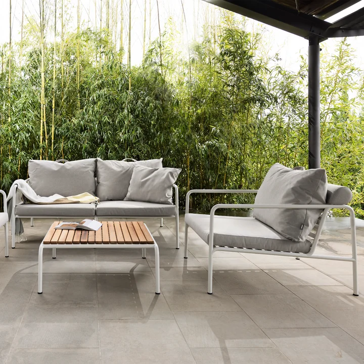 HOUE - AVON Sofa 2-seater and chair, muted white / ash with AVON table, thermo ash / black