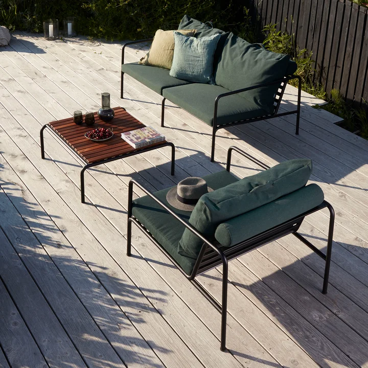 HOUE - AVON Sofa 2-seater and chair, black / alpine with AVON table, thermo ash / black