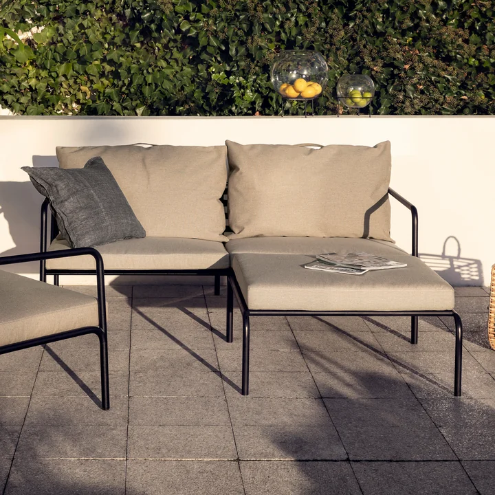 HOUE - AVON Sofa 2-seater and ottoman, black / ash