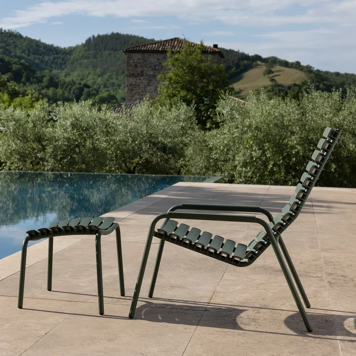 HOUE - ReCLIPS Outdoor lounge chair and footstool, olive green