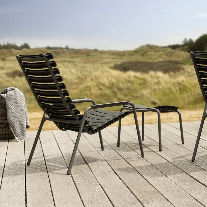 HOUE - ReCLIPS Outdoor lounge chair and footstool, black