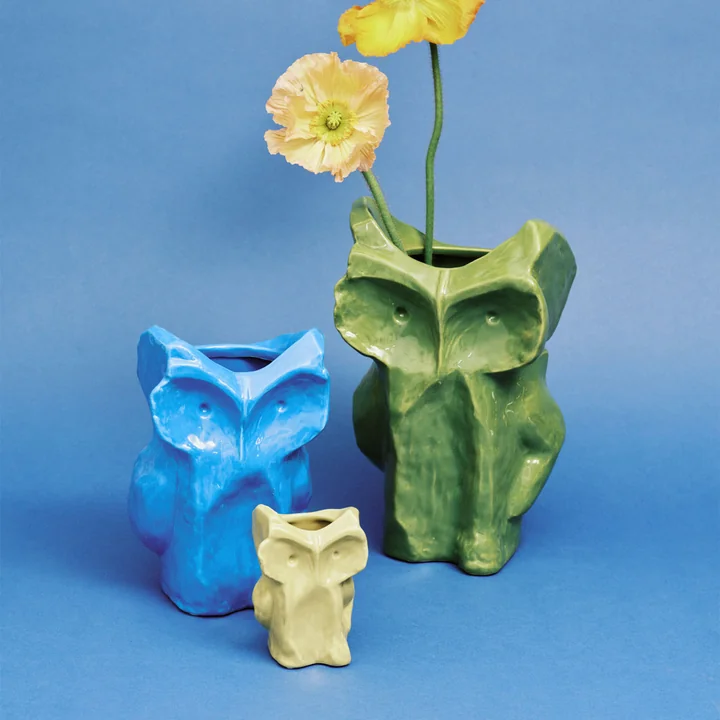 Serax - After Midnight vases Owl, blue, yellow and green