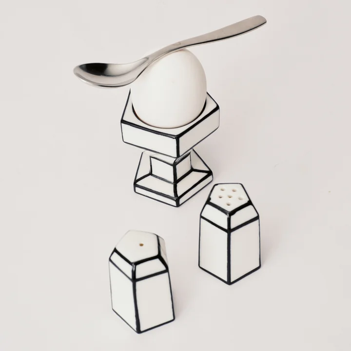 Serax - Carte Blanche Egg cup with salt and pepper shaker, white / black