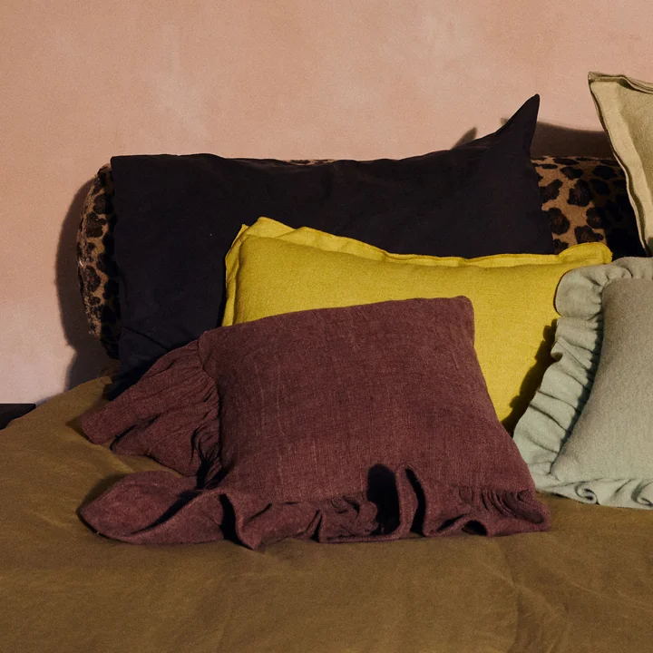 HKliving - Ruffled cushion, 50 x 50 cm, chestnut