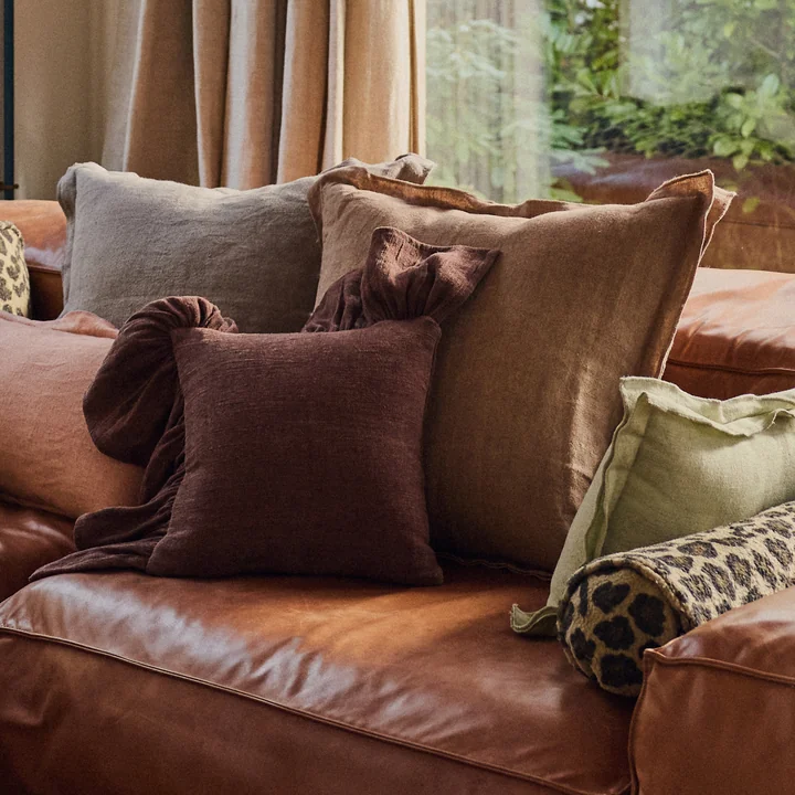 HKliving - Ruffled cushion, 50 x 50 cm, chestnut