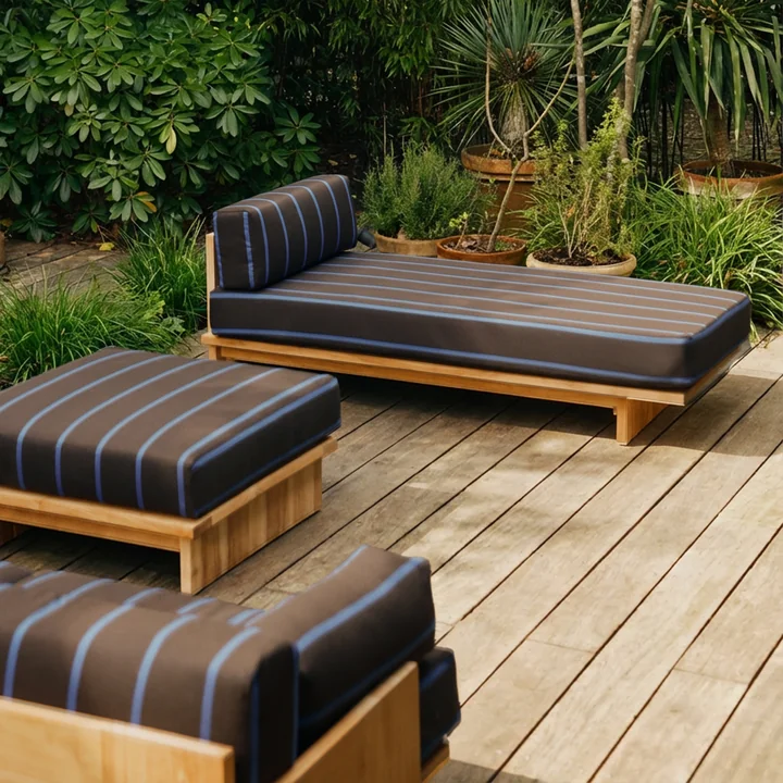 HKliving - Teak outdoor daybed and stool, burnt sky