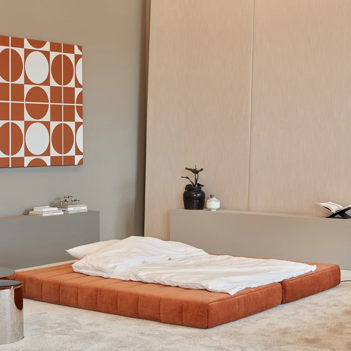 Innovation Living - Cozypad Sofa bed, 2 L-shaped back cushions, rust orange (fabric 412 Esina)