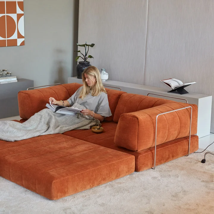 Innovation Living - Cozypad Sofa bed, 2 L-shaped back cushions, rust orange (fabric 412 Esina)